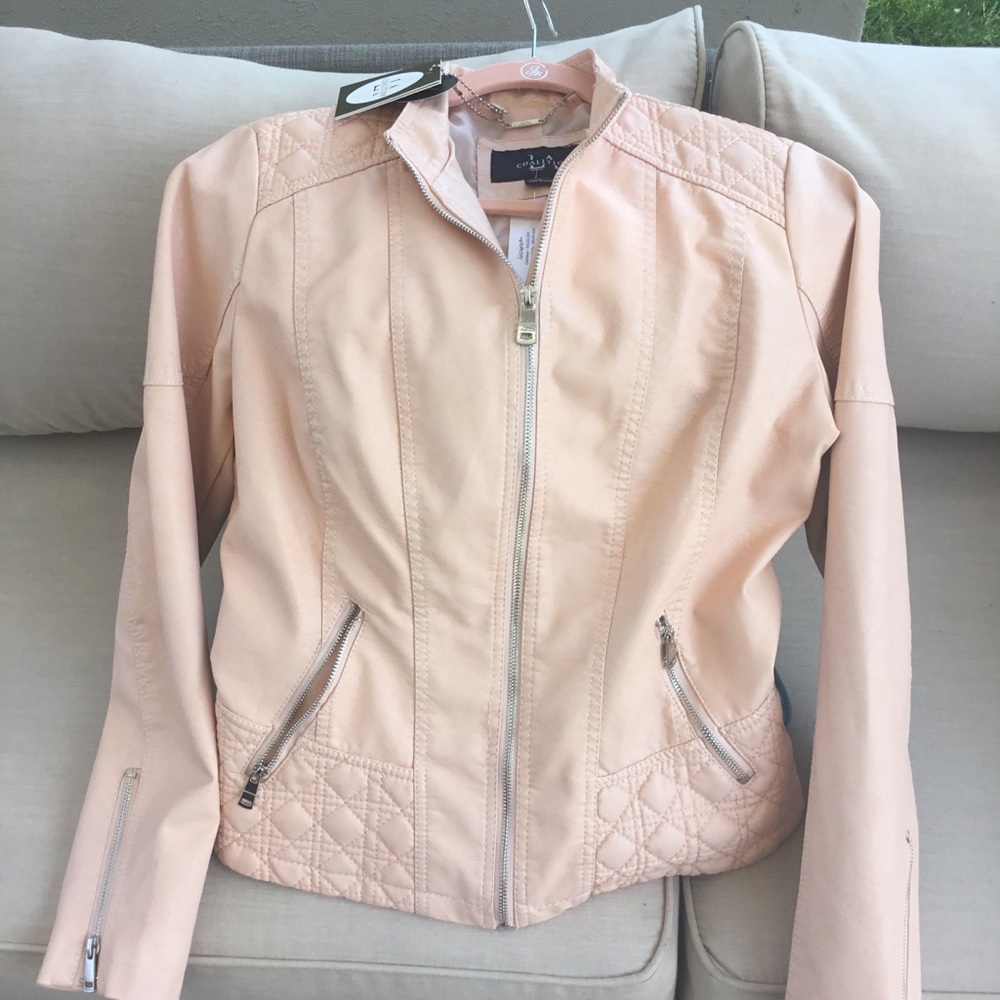 🆕Barbie core pink Y2K fitted vegan Leather jacket in Pale Pink👚